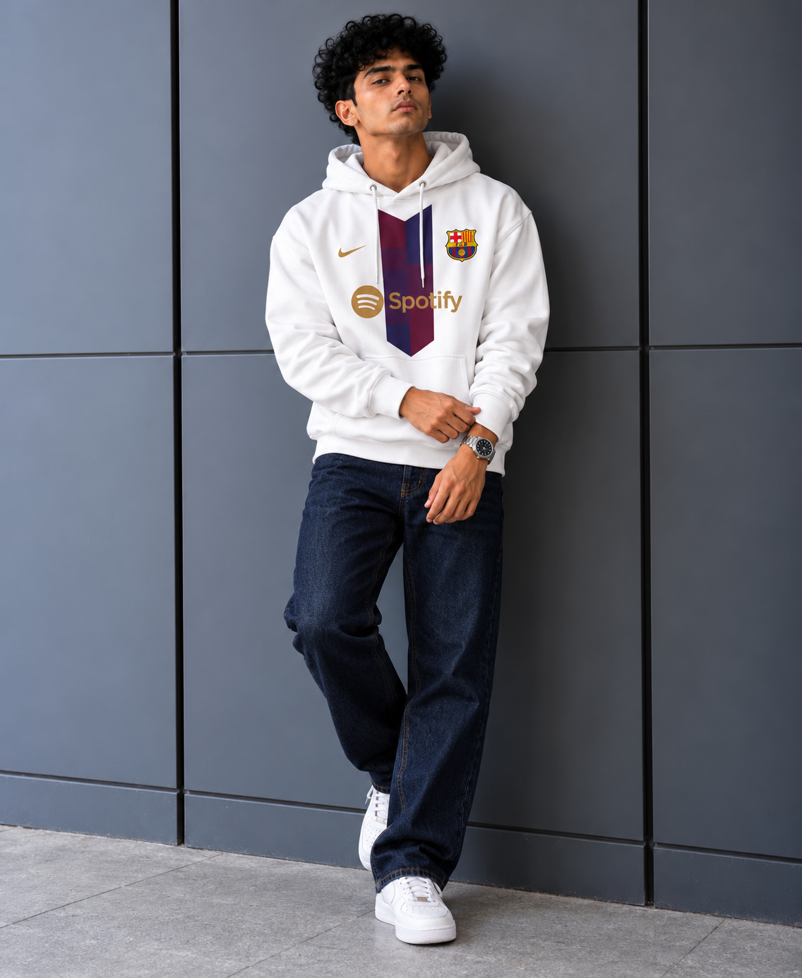 White Barça Spotify Streetwear Hoodie